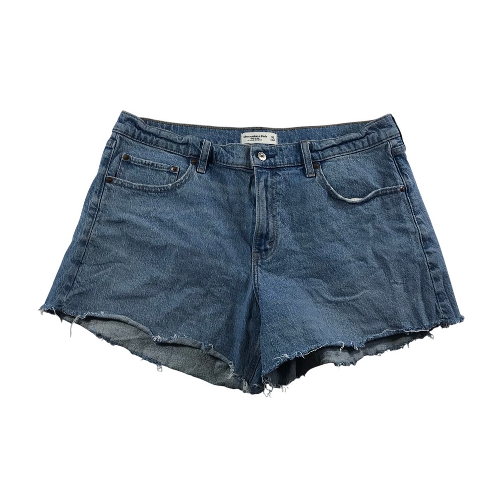 Abercrombie & Fitch Mid Rise A-Line Denim Shorts Medium Wash Blue Size 32